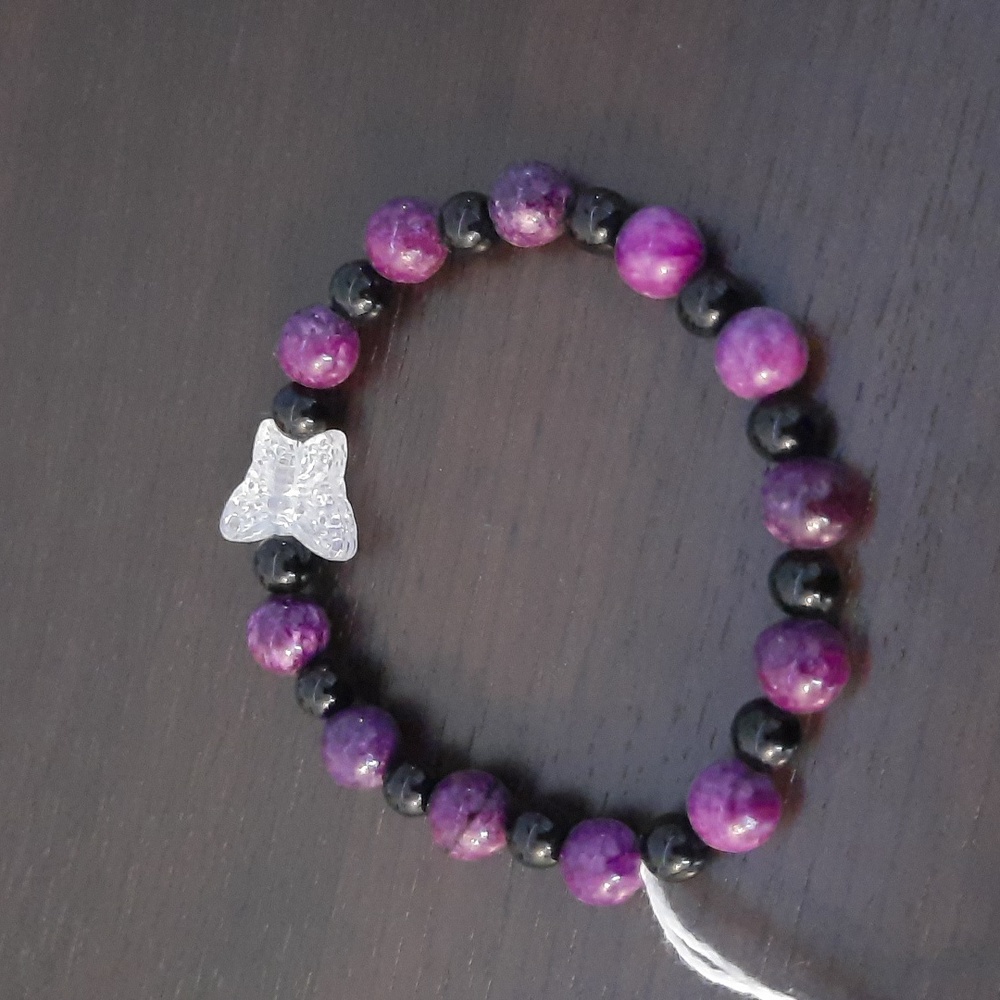 Purple and black beads with butterfly braclet